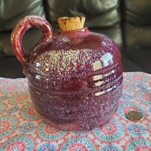 Ray Anspach Signed Studio Pottery Jug | Berry-Purple Glaze + Original Cork | Rar